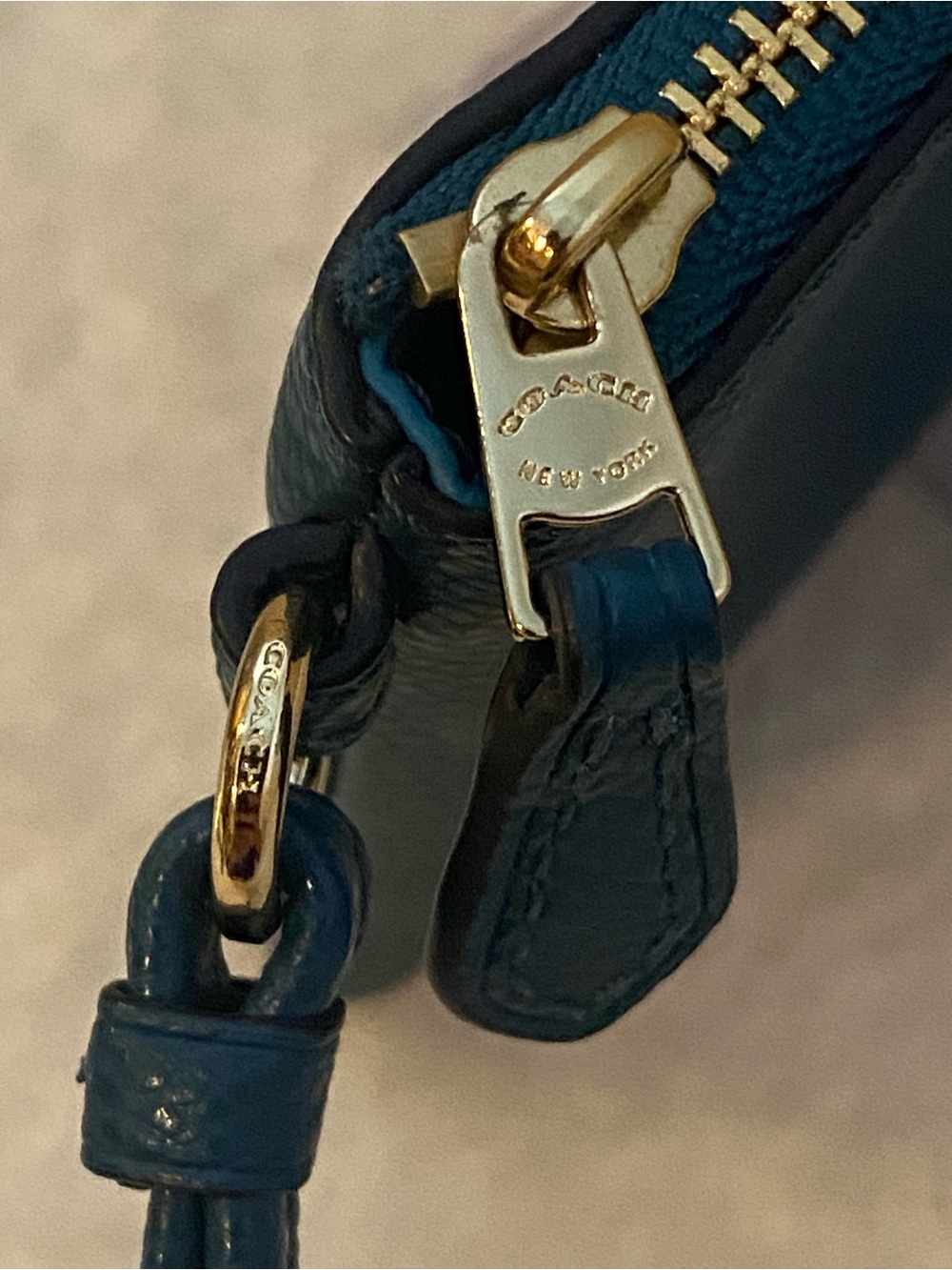 Coach Teal Leather Wristlet with Gold Logo - Picture 8 of 11